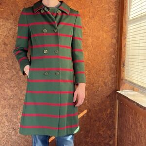 Hovland Swanson vintage coat womens small green red double breasted midi wool